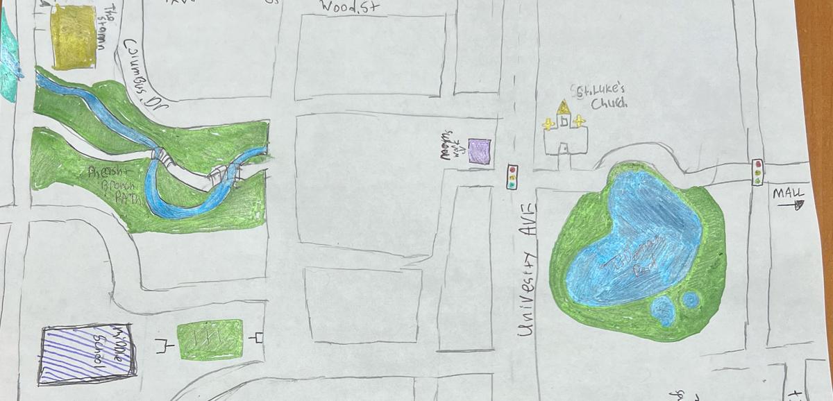 A hand-drawn map of a residential neighborhood.
