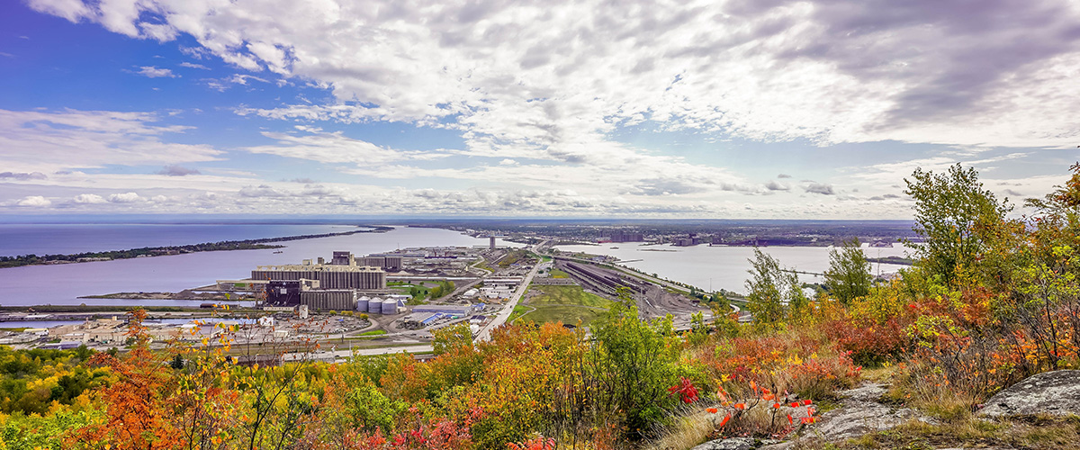 Duluth landscape overlooking the harbor during the fall season