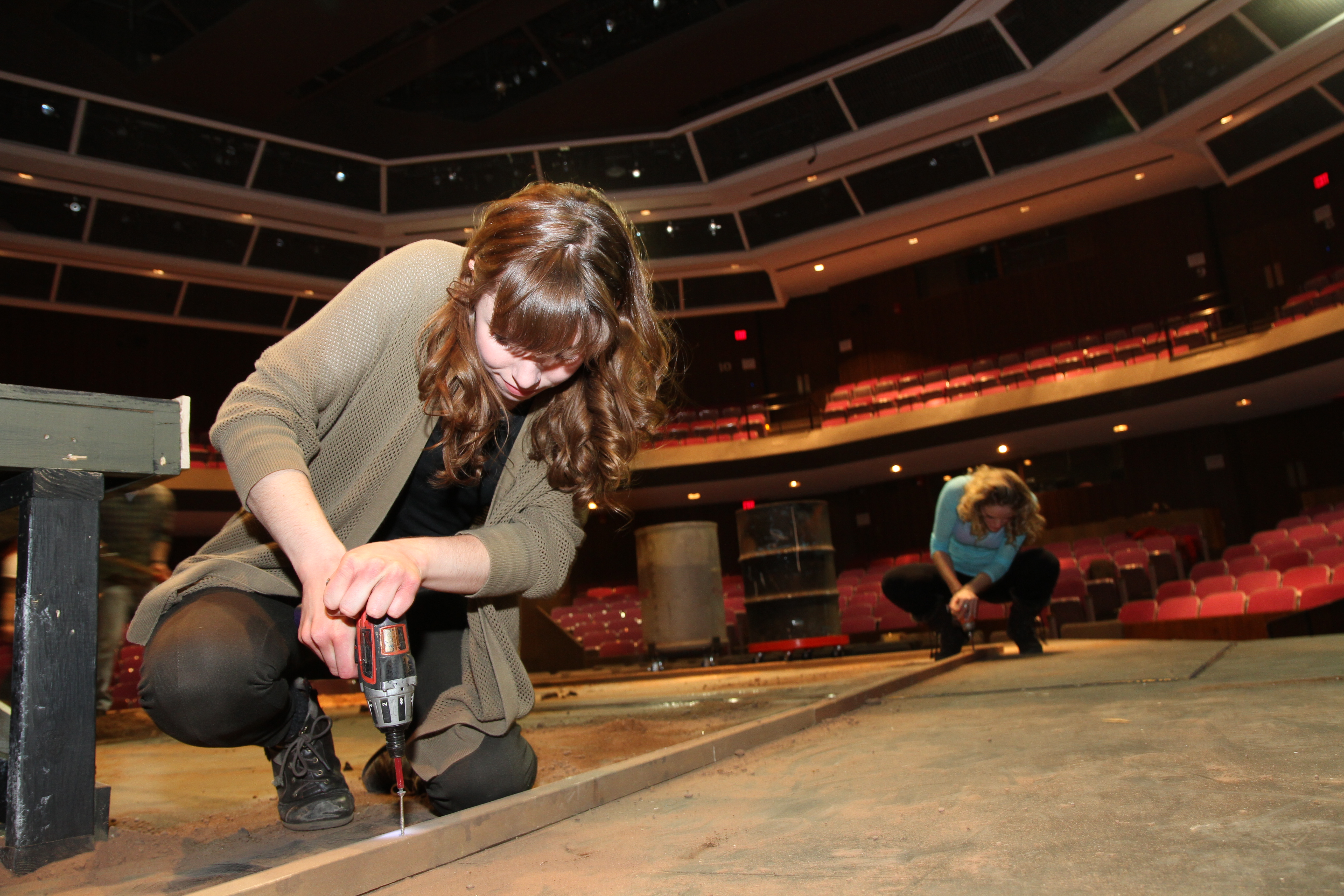 Students designing a set on the Marshal Performing Arts Center Mainstage