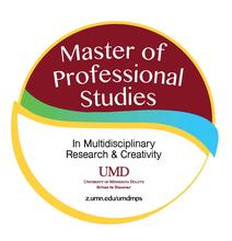 circular image with Master of Professional Studies text in maroon and gold color scheme