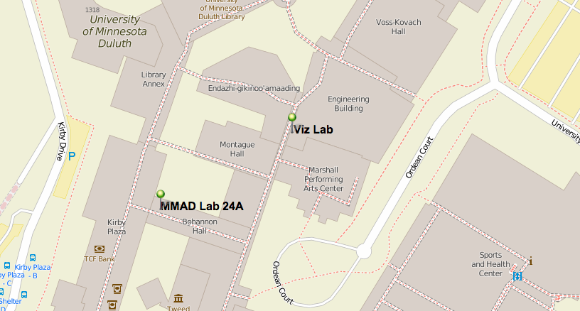 Map indicating locations of Viz and MMAD Labs